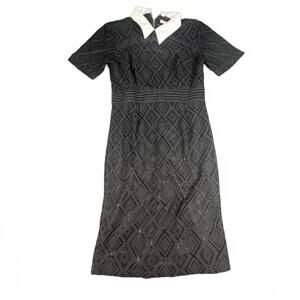 New York & Company Black Eyelet Midi Dress | White Collar | L